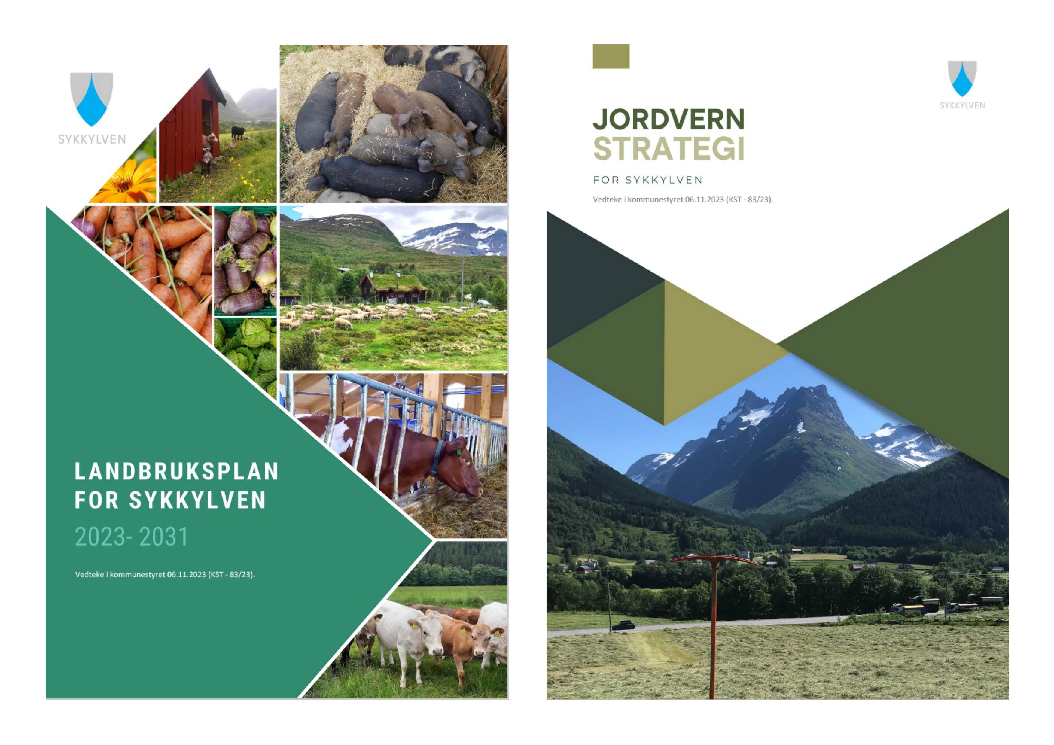 Eit bilete viser en framsida på landbruksplan  og jordvernstrategi for Sykkylven kommune. 