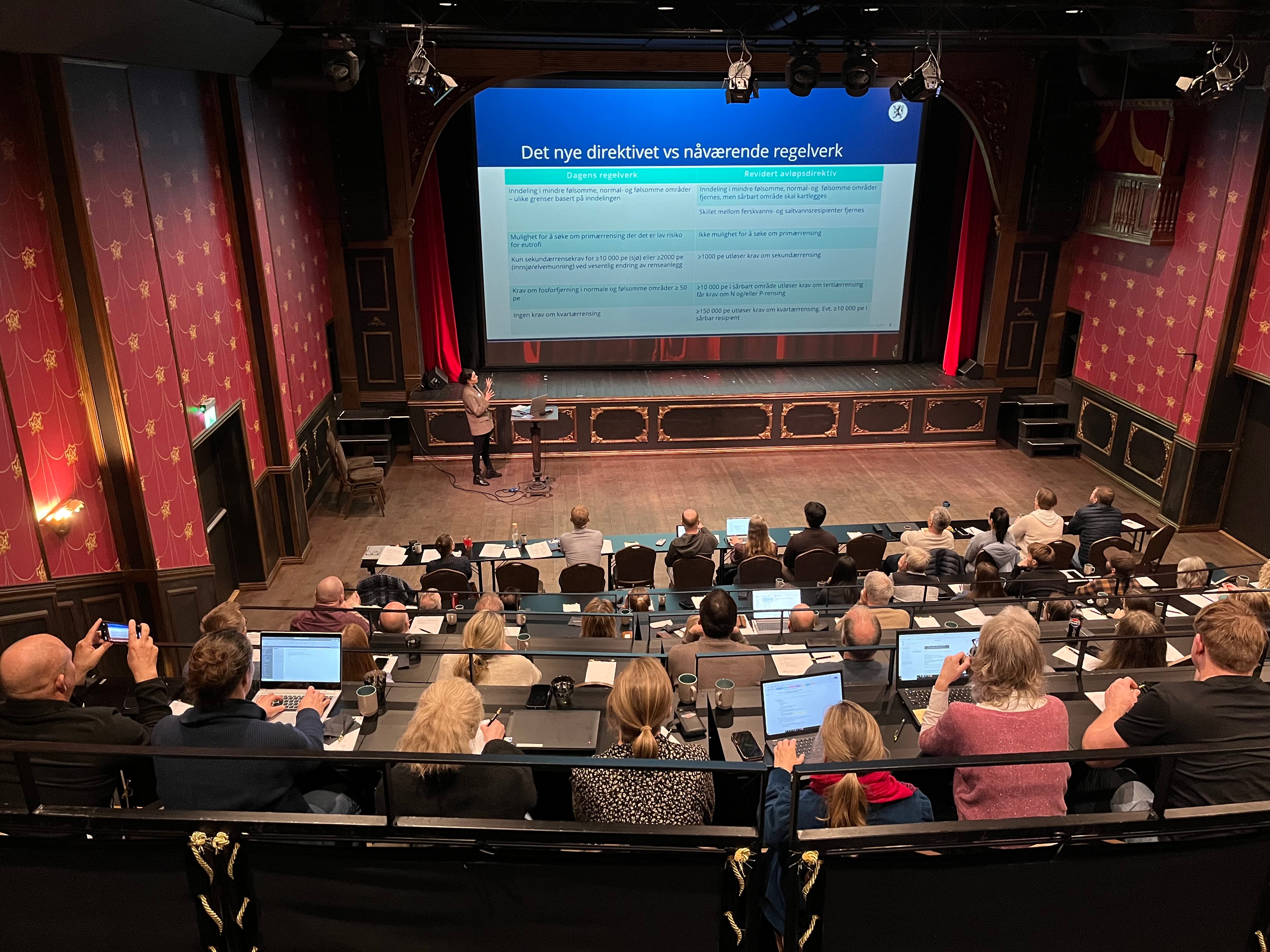 Bilde av Hilde Nordby Falkenhaug, som holder foredrag om innhold og oppdatering på status om det nye avløpsdirektivet. 