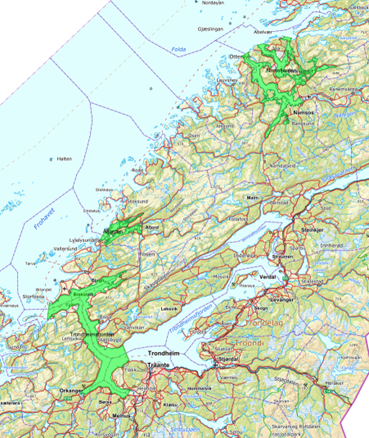 Grønne områder viser områder som har vært åpne for fiske i 2024.