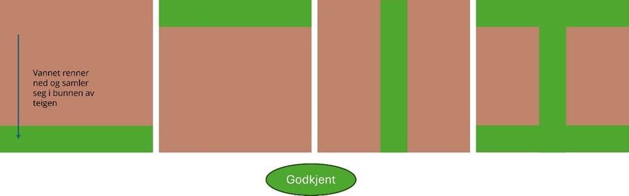 Eksempel på godkjende plasseringar av grassdekte vassvegar. Vassvegar er områda på åkeren der vatn renn og samlar seg. Dette kan være på fleire moglege plasseringar og det er viktig å sjå på arealet og kva veg vatnet naturlig tek. Grasstripa trenger ikkje gå i ei rett linje. Eksempel på godkjende plasseringar av grassdekte vassvegar. Vassvegar er områda på åkeren der vatn renn og samlar seg. Dette kan være på fleire moglege plasseringar og det er viktig å sjå på arealet og kva veg vatnet naturlig tek. Grasstripa trenger ikkje gå i ei rett linje.