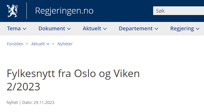 Skjermdump fra regjeringen.no den 29.11.2023.
