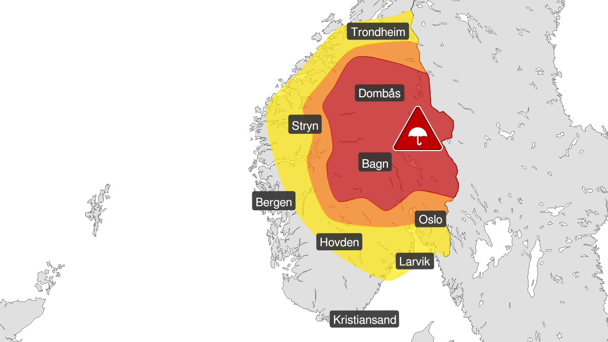 Kartutsnitt. områdene som er berørt av varsel