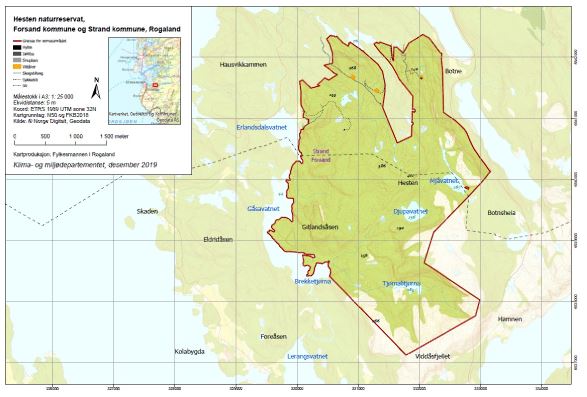 Kart over Hesten naturreservat (KLD/Fylkesmannen i Rogaland)