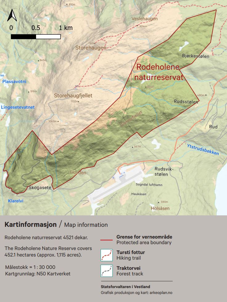 kart over Rodeholene naturreservat