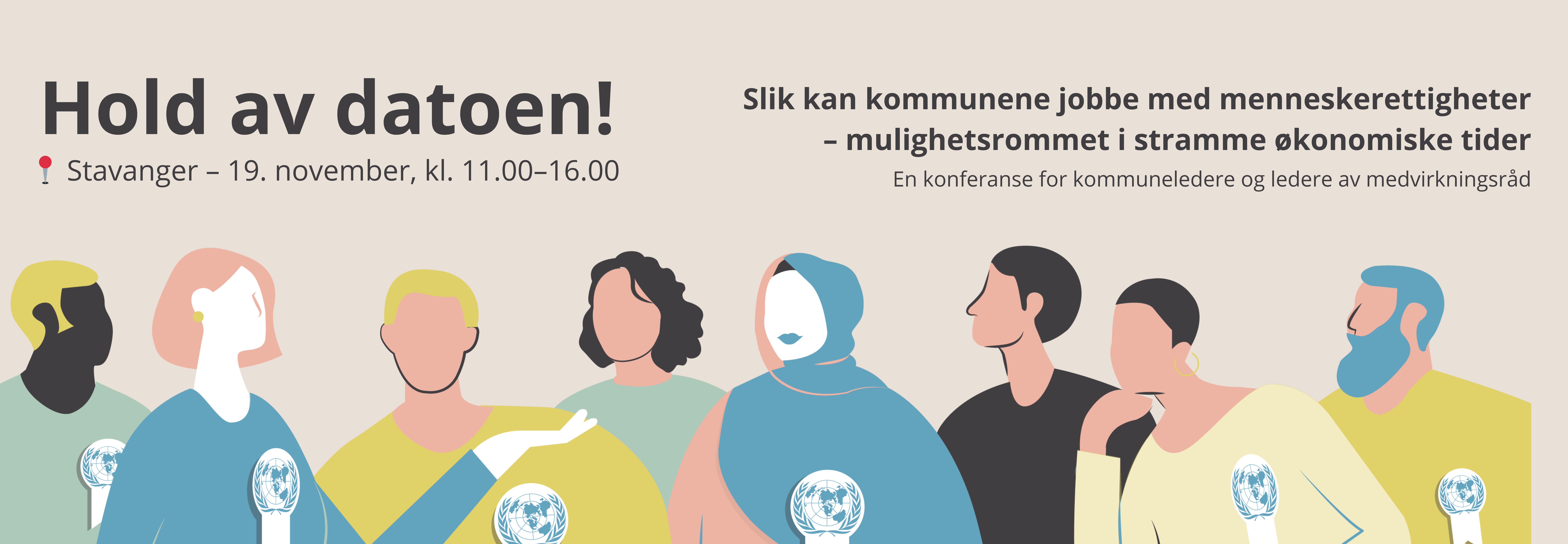 Et grafisk bilde med med budskap om å holde av datoen.