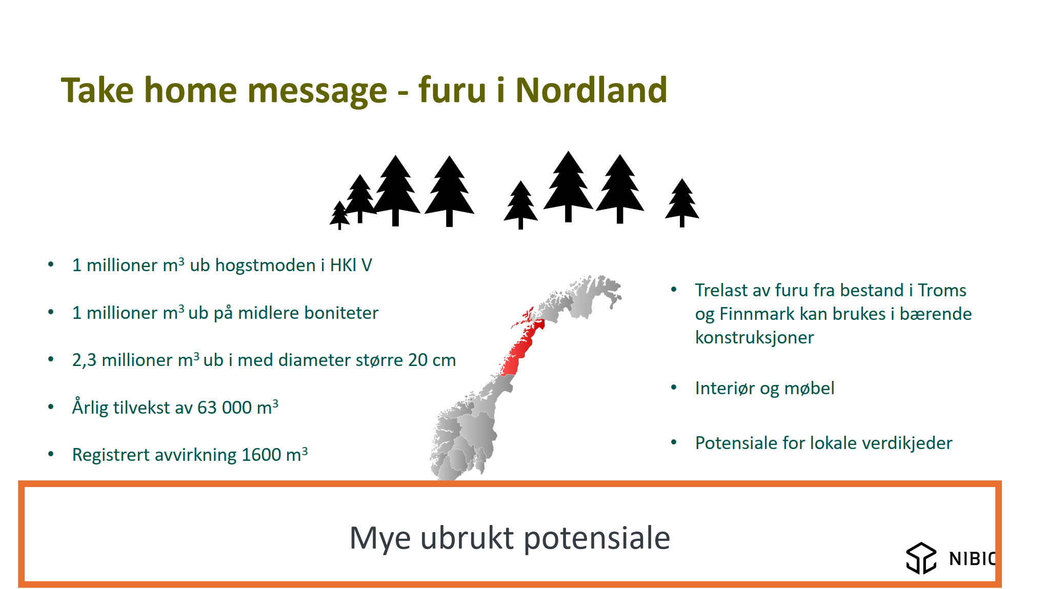 Tekst som oppsummerer presentasjonen. Bilde av Norge hvor Nordland er uthevet. 