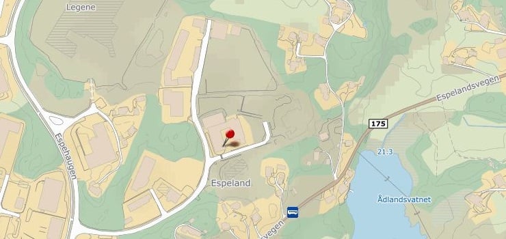 Figur: R&oslash;d markering viser kvar anlegget ligg, Espehaugen 54 