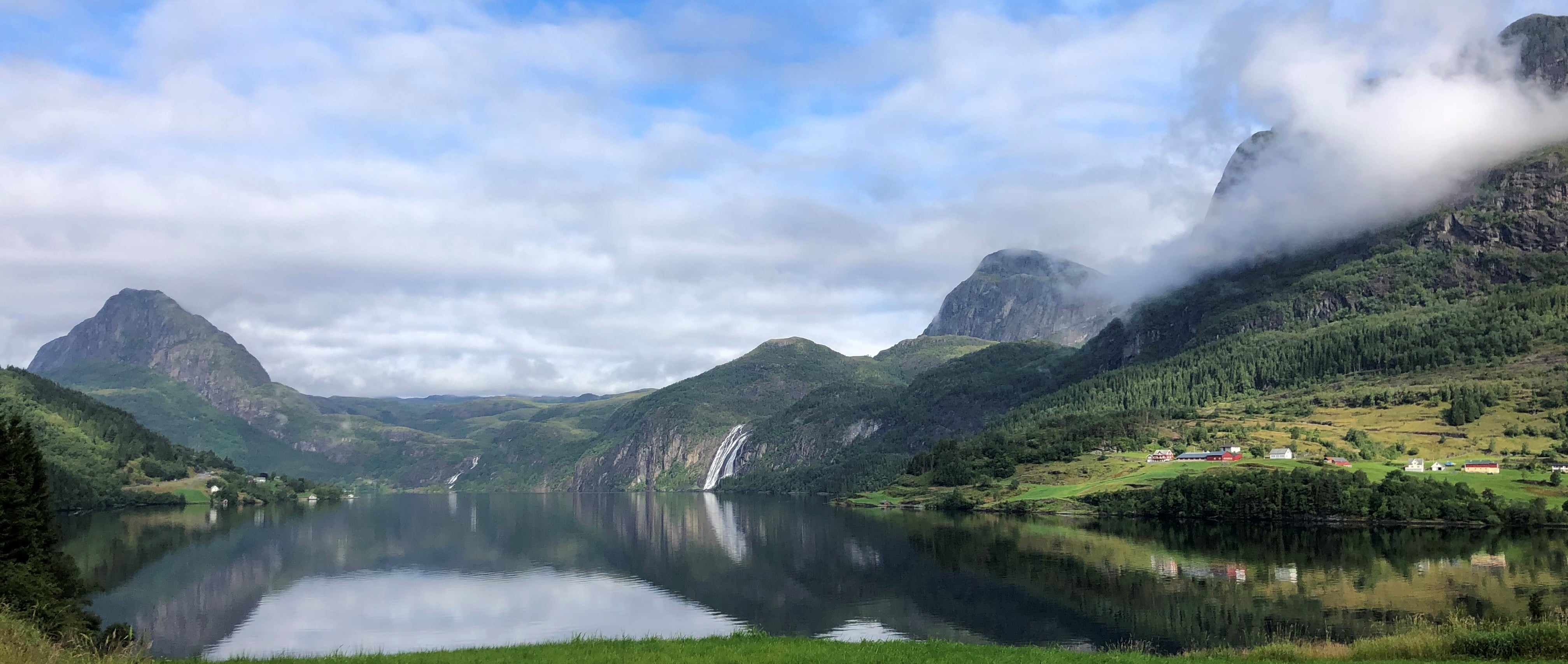 Dalsfjorden er ein trong fjord med stor tilførsle av ferskvatn frå omkringliggjande areal. Med fleire undersjøiske tersklar utover fjorden blir det danna spesielle livsmiljø for marine artar. Det kjente landemerket Laukelandsfossen er synleg om lag midt i biletet. 