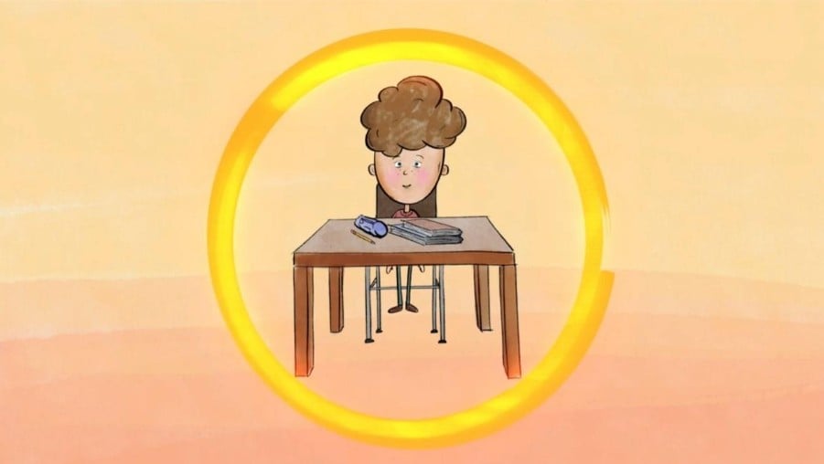 Animasjon av skoleelev med en gyllen ring rundt