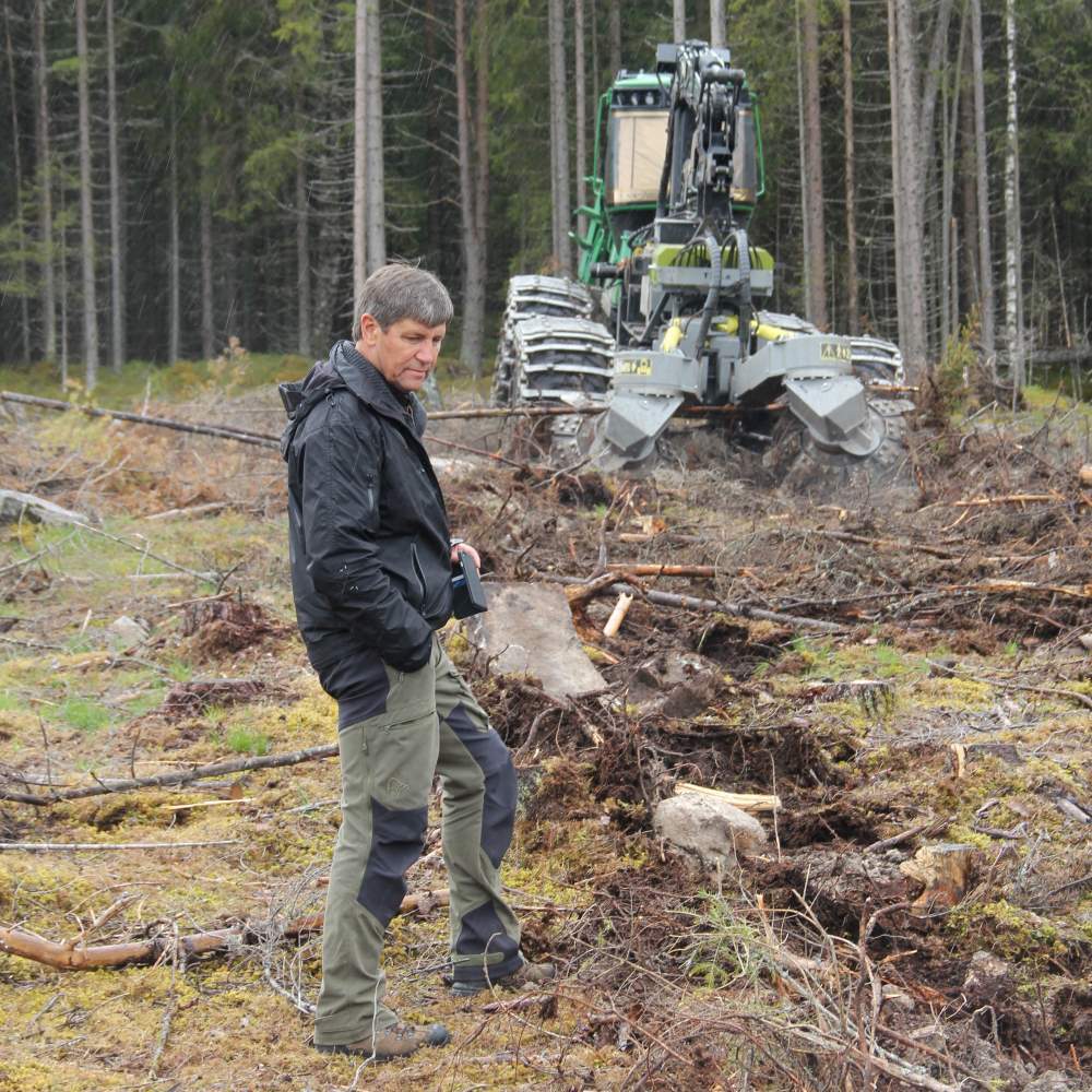 Trygve Øvergård fra Skogkurs vurderer resultatet av markberedningen. Trygve Øvergård fra Skogkurs vurderer resultatet av markberedningen.